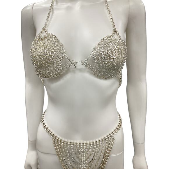 New Frederic’s Of Hollywood 2Piece Set Women’s One Size Bra + Bottom Rhinestones - Picture 5 of 5